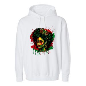 Black Queen Afro Melanin Woman Dripping Art Black History Garment-Dyed Fleece Hoodie