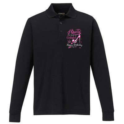 Black Queens Are Born In October Women Birthday Gift Performance Long Sleeve Polo