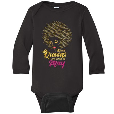 Black Queens Are Born In May Birthday for Wo Baby Long Sleeve Bodysuit