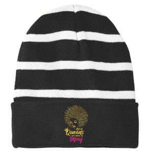 Black Queens Are Born In May Birthday for Wo Striped Beanie with Solid Band