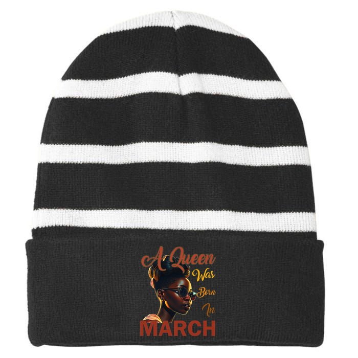 Black Queens are Born in March Birthday Gifts Wo Striped Beanie with Solid Band