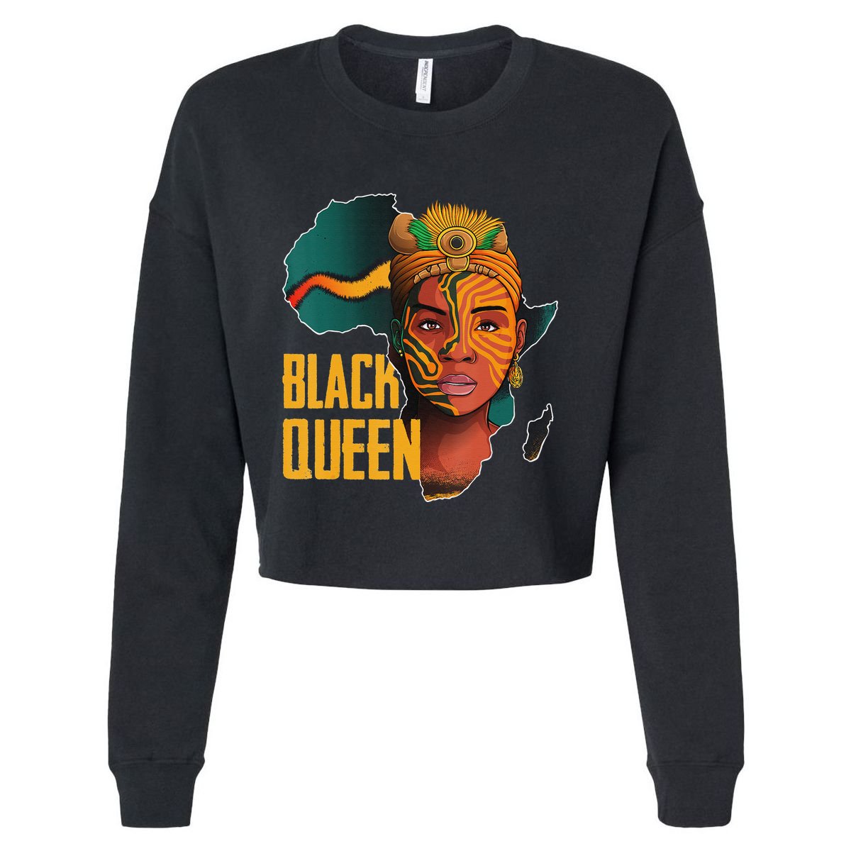 Black Queen Afro Melanin African Women Black History Cropped Pullover Crew