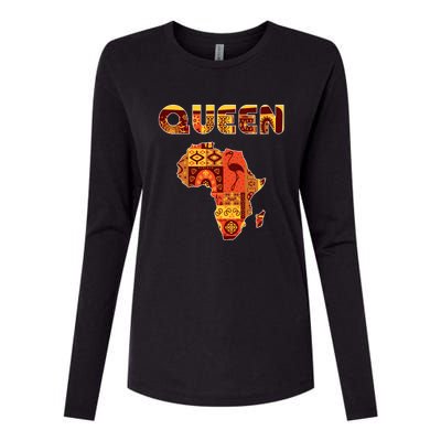 Black Queen African Art Pattern Africa Map Black Pride Couple Matching Womens Cotton Relaxed Long Sleeve T-Shirt