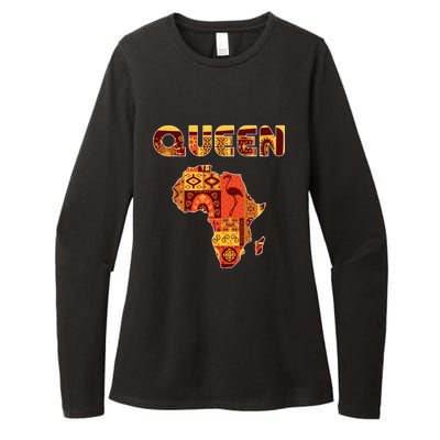 Black Queen African Art Pattern Africa Map Black Pride Couple Matching Womens CVC Long Sleeve Shirt