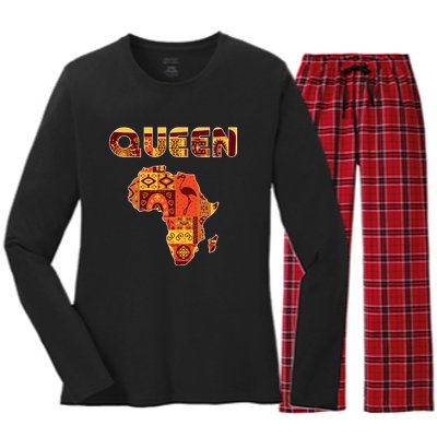 Black Queen African Art Pattern Africa Map Black Pride Couple Matching Women's Long Sleeve Flannel Pajama Set 