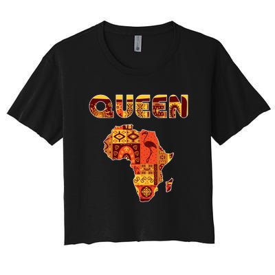 Black Queen African Art Pattern Africa Map Black Pride Couple Matching Women's Crop Top Tee