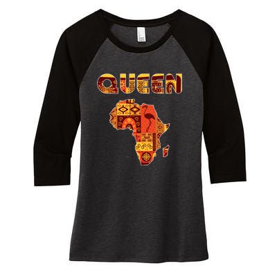 Black Queen African Art Pattern Africa Map Black Pride Couple Matching Women's Tri-Blend 3/4-Sleeve Raglan Shirt