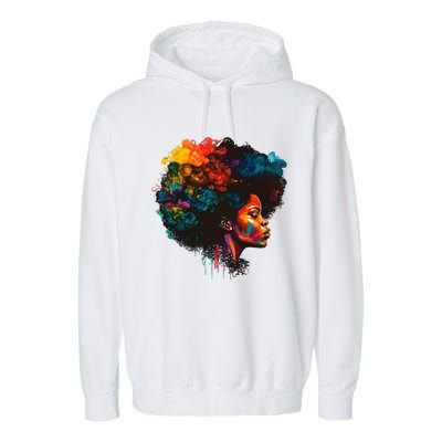 Black Queen Afro Melanin Dripping Juneteenth Garment-Dyed Fleece Hoodie