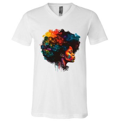 Black Queen Afro Melanin Dripping Juneteenth V-Neck T-Shirt