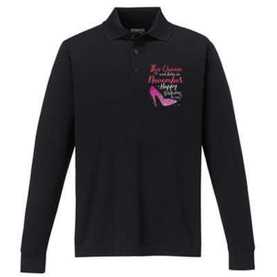 Black Queens Are Born In November Birthday Performance Long Sleeve Polo