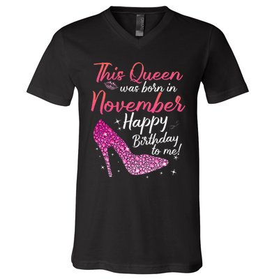 Black Queens Are Born In November Birthday V-Neck T-Shirt