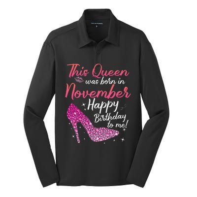 Black Queens Are Born In November Birthday Silk Touch Performance Long Sleeve Polo