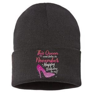 Black Queens Are Born In November Birthday Sustainable Knit Beanie