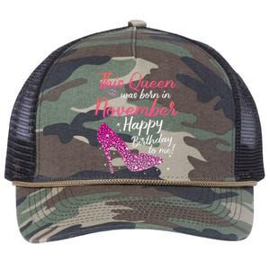 Black Queens Are Born In November Birthday Retro Rope Trucker Hat Cap