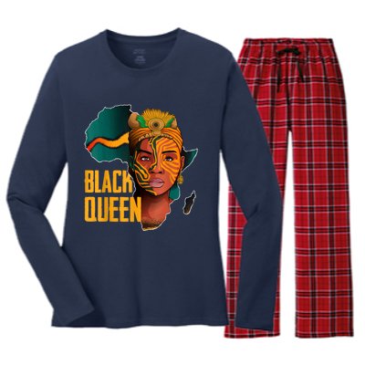 Black Queen Afro Melanin African Women Black History Women's Long Sleeve Flannel Pajama Set 