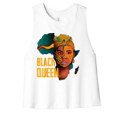 Black Queen Afro Melanin African Women Black History Women's Racerback Cropped Tank