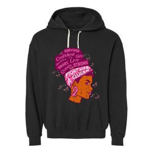 Black Queen African Women Pink Afro Breast Cancer Awareness Garment-Dyed Fleece Hoodie