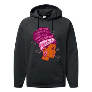 Black Queen African Women Pink Afro Breast Cancer Awareness Performance Fleece Hoodie