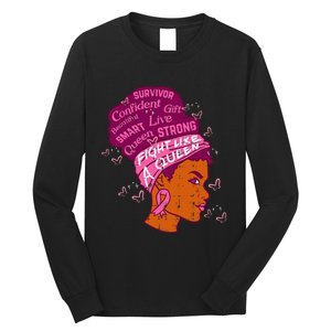 Black Queen African Women Pink Afro Breast Cancer Awareness Long Sleeve Shirt