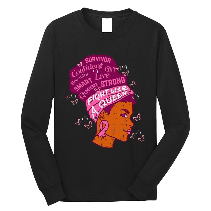 Black Queen African Women Pink Afro Breast Cancer Awareness Long Sleeve Shirt