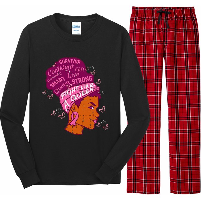 Black Queen African Women Pink Afro Breast Cancer Awareness Long Sleeve Pajama Set