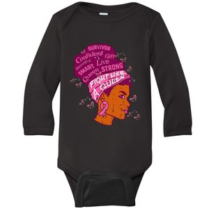 Black Queen African Women Pink Afro Breast Cancer Awareness Baby Long Sleeve Bodysuit