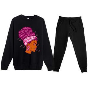 Black Queen African Women Pink Afro Breast Cancer Awareness Premium Crewneck Sweatsuit Set