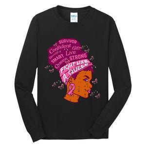 Black Queen African Women Pink Afro Breast Cancer Awareness Tall Long Sleeve T-Shirt