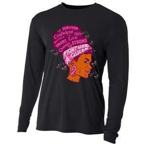 Black Queen African Women Pink Afro Breast Cancer Awareness Cooling Performance Long Sleeve Crew