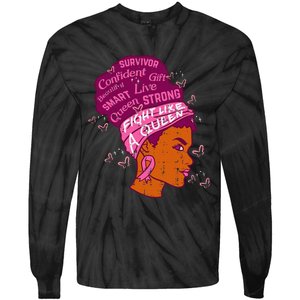 Black Queen African Women Pink Afro Breast Cancer Awareness Tie-Dye Long Sleeve Shirt