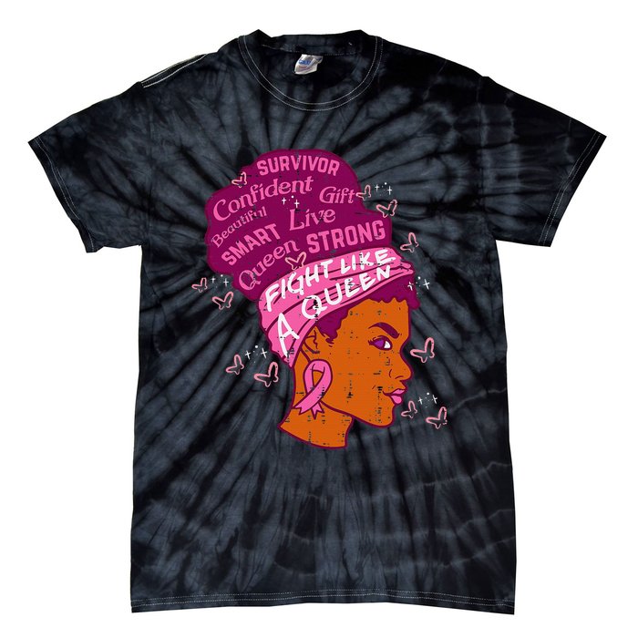 Black Queen African Women Pink Afro Breast Cancer Awareness Tie-Dye T-Shirt