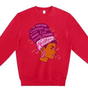 Black Queen African Women Pink Afro Breast Cancer Awareness Premium Crewneck Sweatshirt