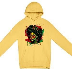 Black Queen Afro Melanin Woman Dripping Art Black History Premium Pullover Hoodie