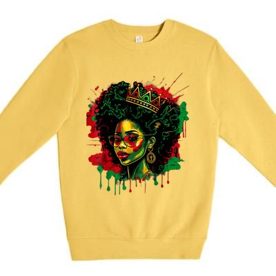 Black Queen Afro Melanin Woman Dripping Art Black History Premium Crewneck Sweatshirt