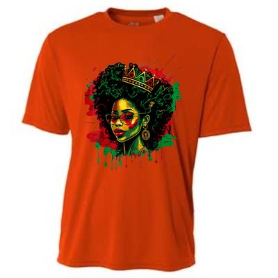 Black Queen Afro Melanin Woman Dripping Art Black History Cooling Performance Crew T-Shirt