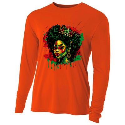 Black Queen Afro Melanin Woman Dripping Art Black History Cooling Performance Long Sleeve Crew