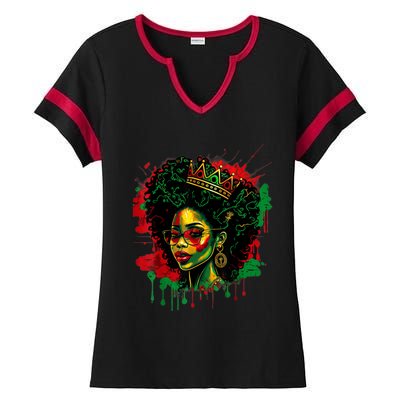 Black Queen Afro Melanin Woman Dripping Art Black History Ladies Halftime Notch Neck Tee