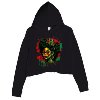 Black Queen Afro Melanin Woman Dripping Art Black History Crop Fleece Hoodie