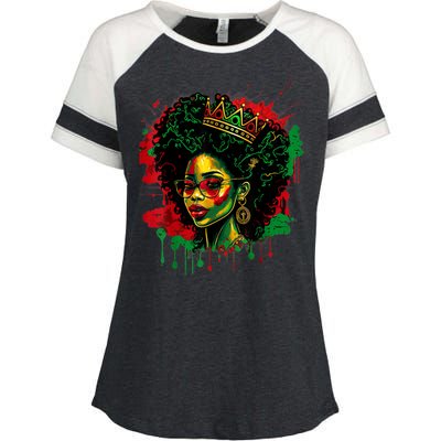 Black Queen Afro Melanin Woman Dripping Art Black History Enza Ladies Jersey Colorblock Tee