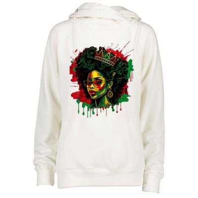 Black Queen Afro Melanin Woman Dripping Art Black History Womens Funnel Neck Pullover Hood