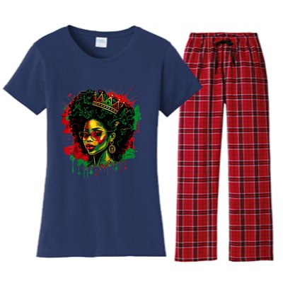 Black Queen Afro Melanin Woman Dripping Art Black History Women's Flannel Pajama Set