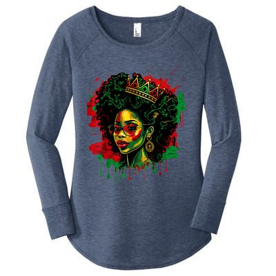 Black Queen Afro Melanin Woman Dripping Art Black History Women's Perfect Tri Tunic Long Sleeve Shirt