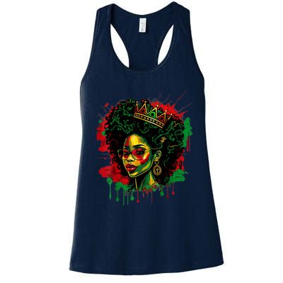 Black Queen Afro Melanin Woman Dripping Art Black History Women's Racerback Tank