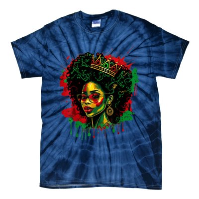 Black Queen Afro Melanin Woman Dripping Art Black History Tie-Dye T-Shirt