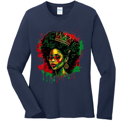 Black Queen Afro Melanin Woman Dripping Art Black History Ladies Long Sleeve Shirt