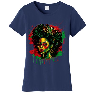 Black Queen Afro Melanin Woman Dripping Art Black History Women's T-Shirt