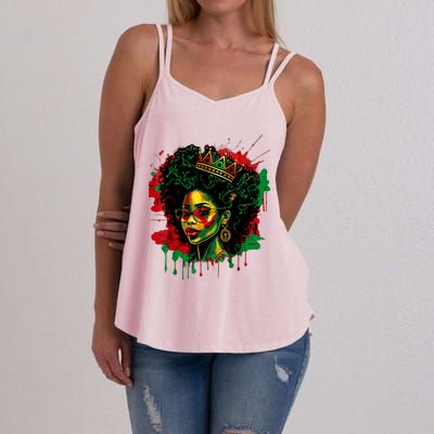 Black Queen Afro Melanin Woman Dripping Art Black History Women's Strappy Tank