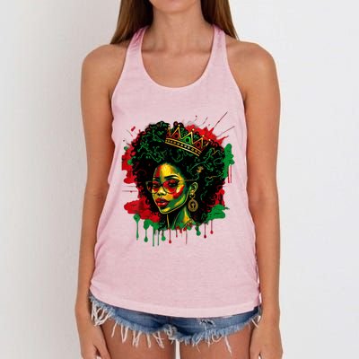 Black Queen Afro Melanin Woman Dripping Art Black History Women's Knotted Racerback Tank