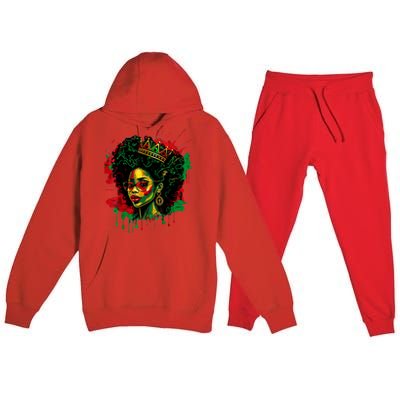 Black Queen Afro Melanin Woman Dripping Art Black History Premium Hooded Sweatsuit Set