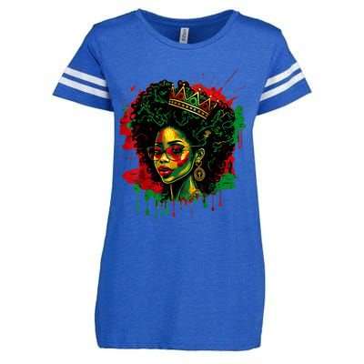 Black Queen Afro Melanin Woman Dripping Art Black History Enza Ladies Jersey Football T-Shirt